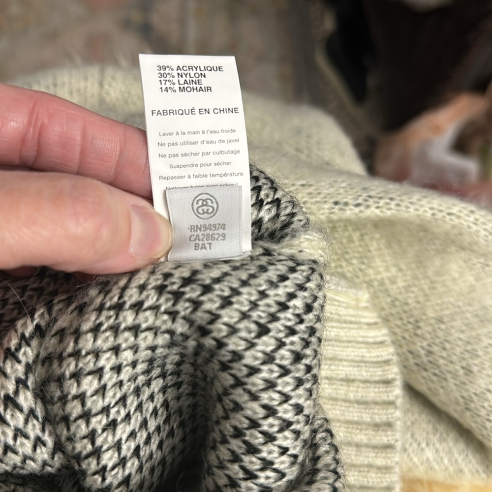 🆕NWT*STUSSY*🔥RARE🎱CREAM 8 BALL Heavy Brushed Mohair Sweater Men’s SMALL✨ - Picture 16 of 16